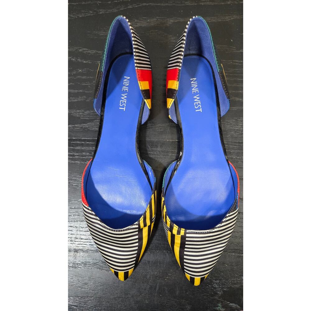 Nine West Black White Striped Flats with Blue, Yellow & Red Accents